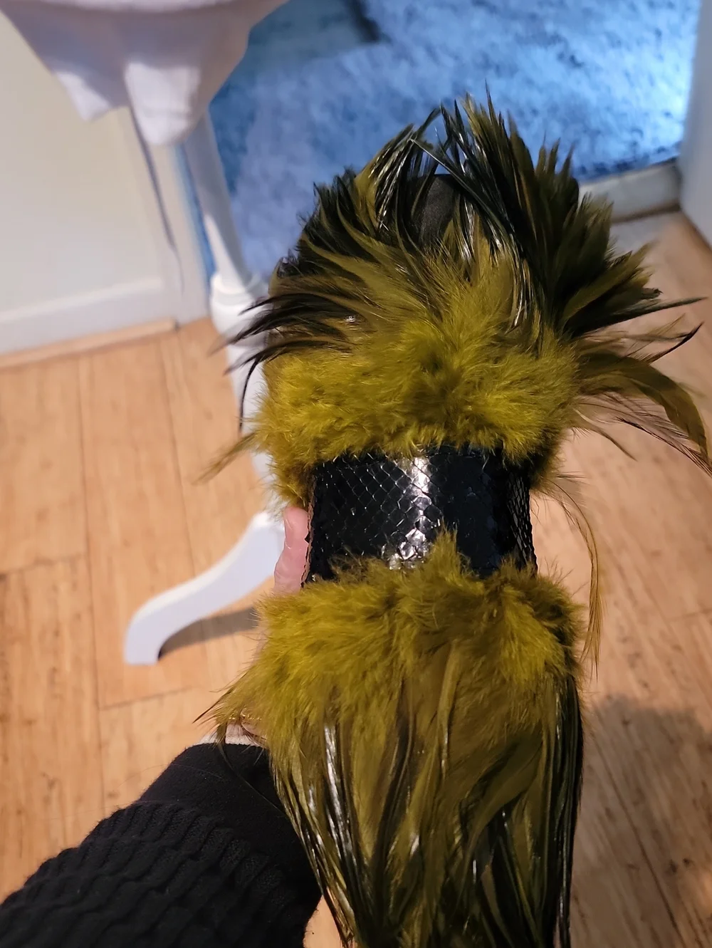 Olive Green Feather Clutch with Black Accent